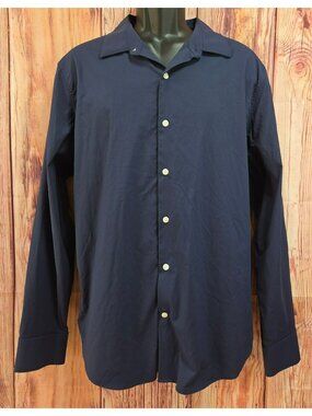 Bonobos Mens Slim Fit Navy Blue Long Sleeve Button-Up Shirt XL Nylon Blend